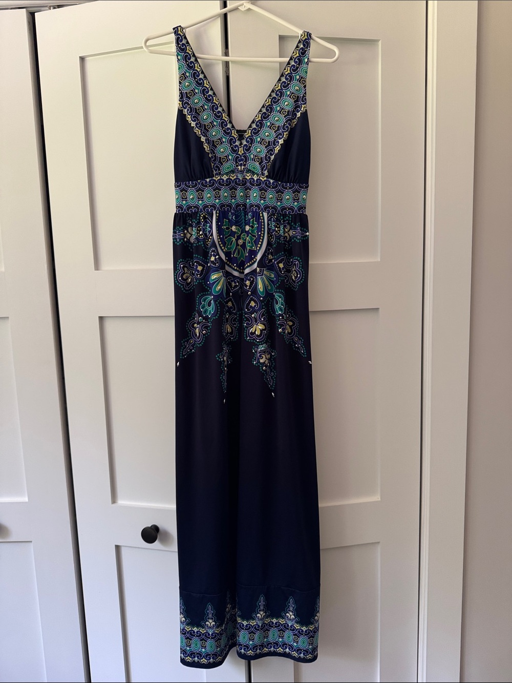 INC International Concepts Navy Maxi Dress with Turquoise and Teal Paisley